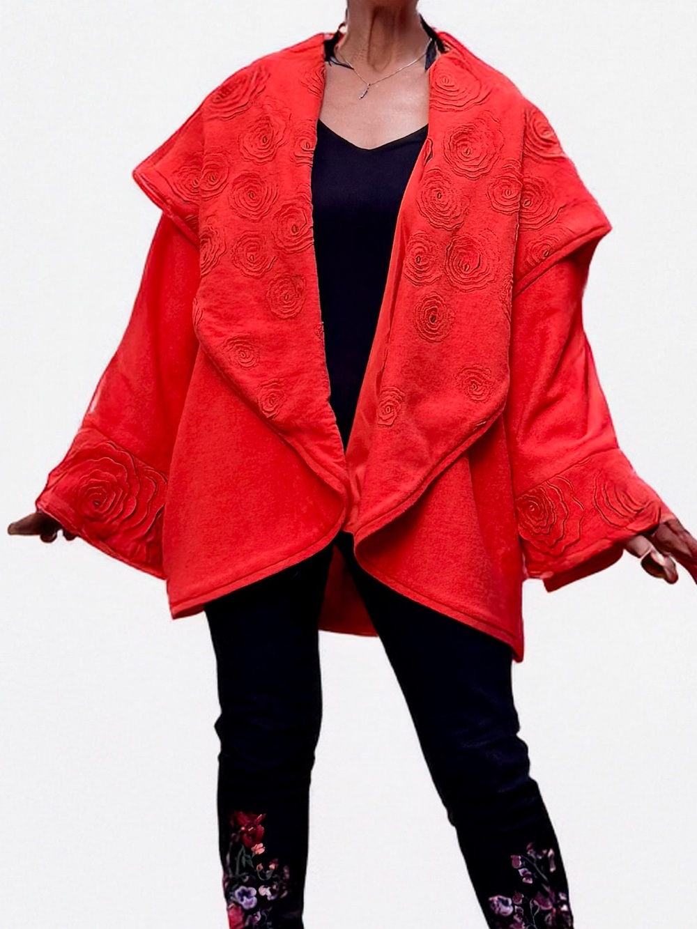 Catherine Bacon Wool Rosette Art To Wear Jacket S Orange Silk Dream Weaver S